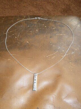 Women’s Sterling Silver Thin Necklace w/ Aquamarine Minimalist Bar Pendant